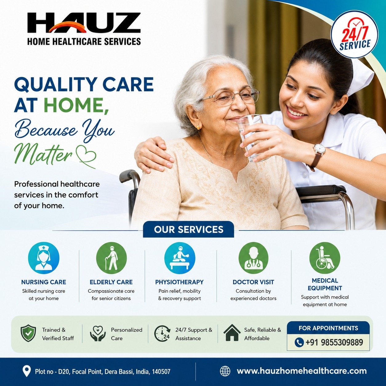 💙 Quality Care at Home, Because You Matter! 💚

Professional healthcare services delivered with compassion, comfort, and care—right at your doorstep. 🏡✨

From Nursing Care & Elderly Care to Physiotherapy, Doctor Visits & Medical Equipment, Hauz Home Healthcare is here to support you and your loved ones with personalized, reliable care - 24/7.

👩‍⚕️ Trained & Verified Staff
❤️ Personalized Care
🕐 24/7 Support & Assistance
🏠 Safe, Reliable & Affordable

📞 Appointments: +91 9855309889
🌐 www.hauzhomehealthcare.com

#HauzHomeHealthcare #HomeHealthcare #HomeNursing #NursingCare #ElderlyCare