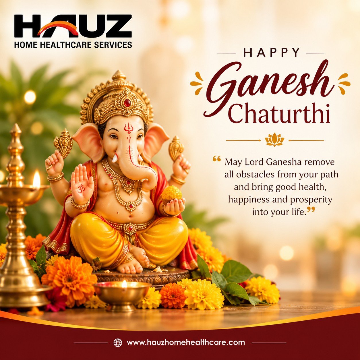 May Lord Ganesha bless you and your loved ones with good health, happiness, prosperity, and success. 🙏✨

On this auspicious occasion of Ganesh Chaturthi, may every obstacle be removed and every new beginning be filled with positivity and blessings. 🌺🐘

Ganpati Bappa Morya! ❤️

🌐 www.hauzhomehealthcare.com

#GaneshChaturthi #GanpatiBappaMorya #GaneshUtsav #LordGanesha #Ganpati #FestiveGreetings