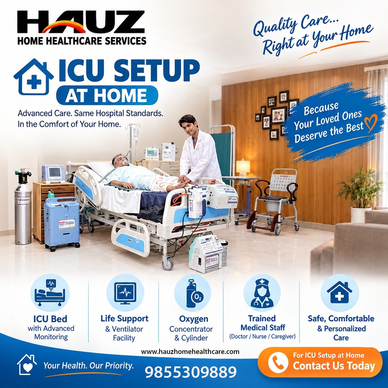 🏥 ICU Setup at Home – Advanced Care, Right at Your Doorstep

Bring hospital-level care to the comfort of your home with professional ICU setup and essential medical support. From advanced ICU beds and monitoring to oxygen support, ventilator facilities and trained medical staff, ensure your loved ones receive attentive and personalized care at home.

❤️ Your Health. Our Priority.
📞 Contact Us Today: 9855309889
🌐 www.hauzhomehealthcare.com

#HauzHomeHealthcare #ICUSetupAtHome #HomeICU #HomeHealthcare #CriticalCareAtHome